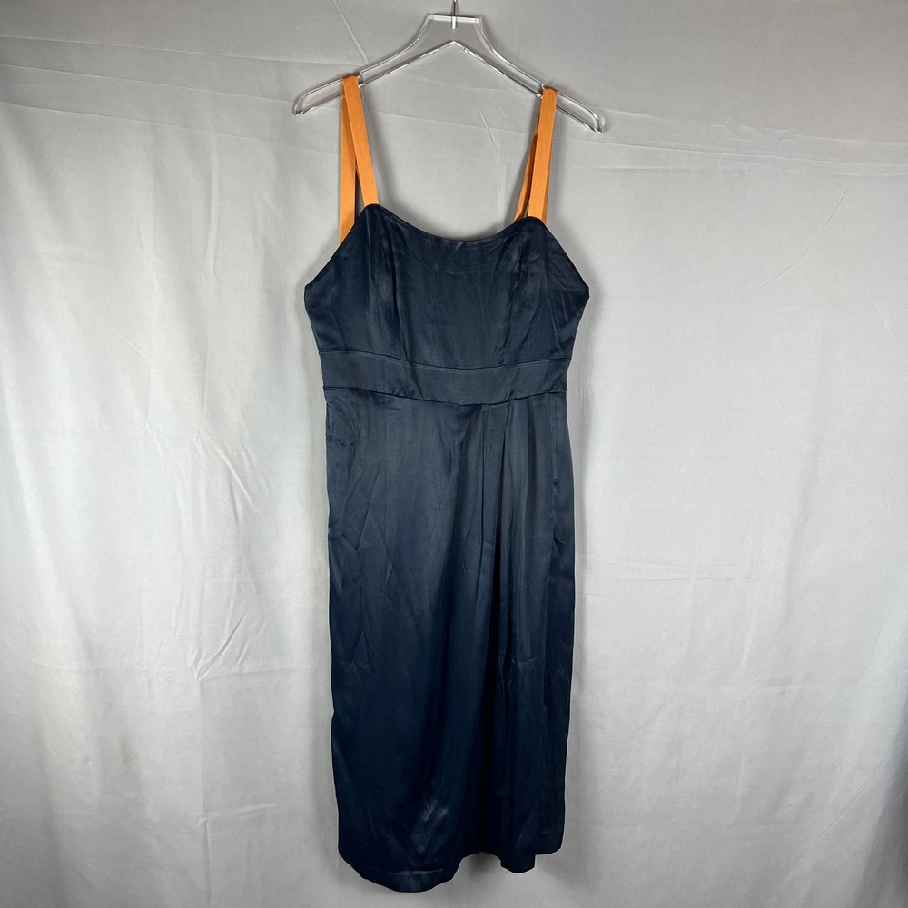 Anthropologie Midi Slip Dress Womens 8 Blue Side Slit Back Zip Sweetheart Neck